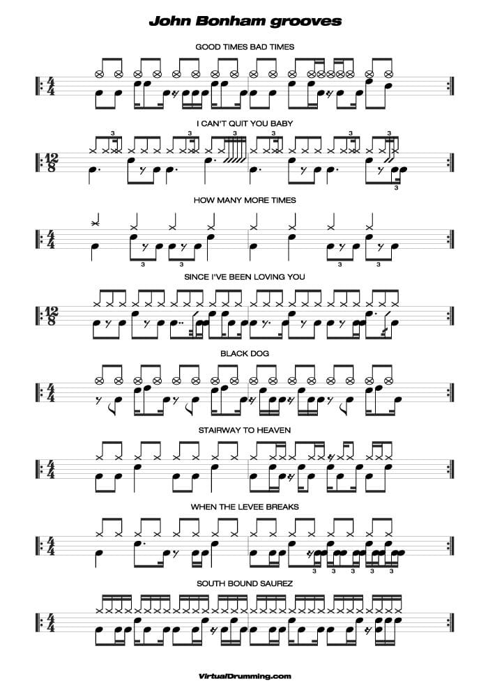 Free Drum Transcriptions | Pdf music sheet John Bonham grooves